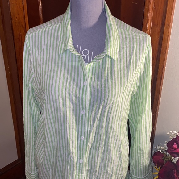 🦋Habitat Linen green & white button down shirt size medium 🦋 - Picture 1 of 6